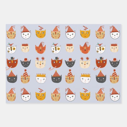 Feuille De Papier Cadeau Chat de fête (Devant)