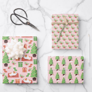 Feuille De Papier Cadeau Chat de Noël fantaisiste