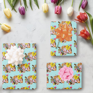 Feuille De Papier Cadeau Chat de Pâques Orange