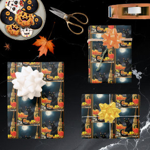 Feuille De Papier Cadeau Chat d'Halloween noir