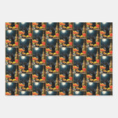 Feuille De Papier Cadeau Chat d'Halloween noir (Devant)