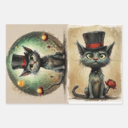 Feuille De Papier Cadeau Chat drôle (Devant)