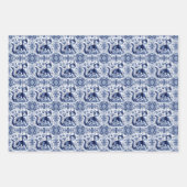 Feuille De Papier Cadeau Chat Floral Élégant Anglais Delft Ware Bleu Blanc (Devant)