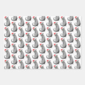 Feuille De Papier Cadeau Chat gris de Noël amusant (Devant 3)