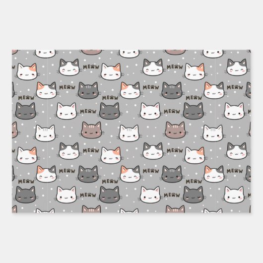 Feuille De Papier Cadeau Chat mignon en gris (Devant 2)