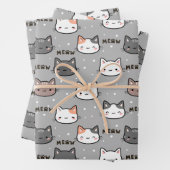Feuille De Papier Cadeau Chat mignon en gris (En situation)