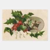 Feuille De Papier Cadeau Chat Noël Joyau Holly Kitten Art antique (Devant)