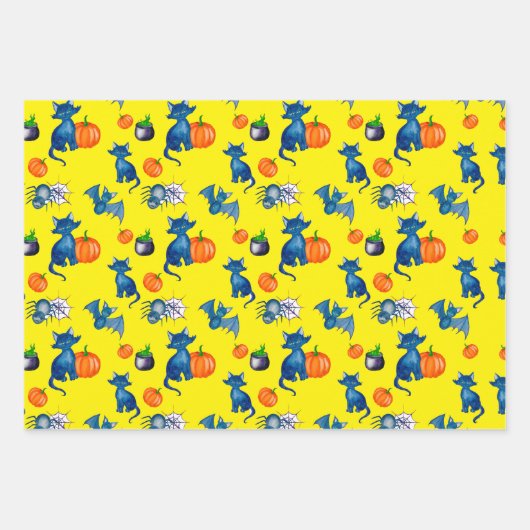 Feuille De Papier Cadeau Chat noir citrouille brassée de sorcière Design Ha (Devant)