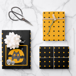 Feuille De Papier Cadeau Chat Noir Citrouille Crânes Enfants Halloween