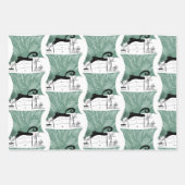 Feuille De Papier Cadeau Chat noir moderne et Motif Plante (Devant)