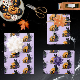 Feuille De Papier Cadeau Chat noir Rose violette CitrouilleAutomne