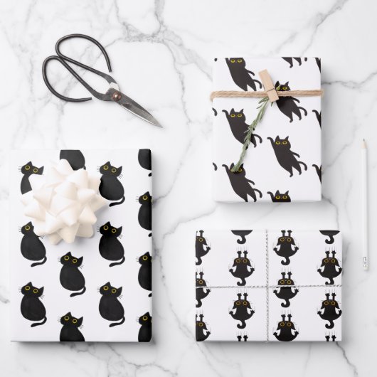 Feuille De Papier Cadeau Chat noir simple (Recto)