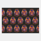 Feuille De Papier Cadeau Chat orange avec sorcière violette Casquette Bonne (Devant)