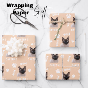 Feuille De Papier Cadeau Chat personnalisé avec photo et nom