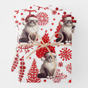Feuille De Papier Cadeau Chat Ragdoll de Noël, chaton Ragdoll Santa de Xmas