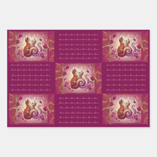 Feuille De Papier Cadeau Chat Retro Maroon - (Devant 3)