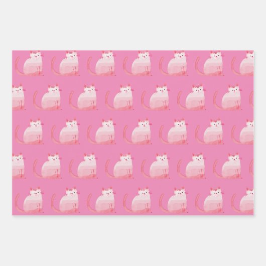 Feuille De Papier Cadeau Chat rose (Devant)