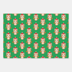 Feuille De Papier Cadeau Chat roux tabby de Noël
