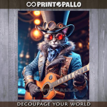 Chat steampunk avec chapeau haut-de-forme et lunet