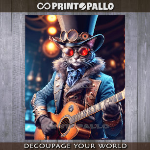 Feuille De Papier Cadeau Chat steampunk avec chapeau haut-de-forme et lunet