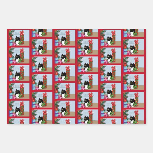 Feuille De Papier Cadeau Chat Tuxedo (Devant 3)