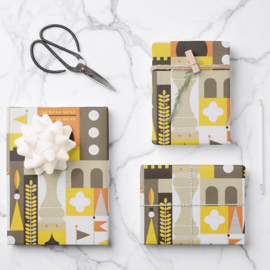 Feuille De Papier Cadeau Château Blocks Orange (Recto)