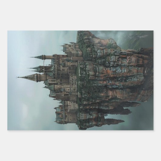 Feuille De Papier Cadeau Châteaux d'architecture médiévale Découpage (Devant)