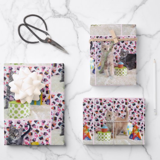 Feuille De Papier Cadeau Chatons ! (chats) Anniversaire de Buffington et Pa (Recto)