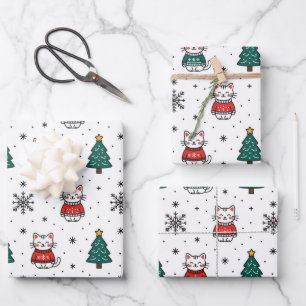 Feuille De Papier Cadeau Chatons de Noël