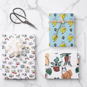 Feuille De Papier Cadeau Chats amusants, lait et magie.