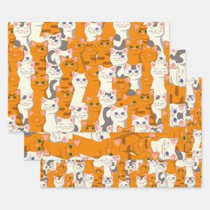 Feuille De Papier Cadeau Chats blancs et gingembre motif yeux verts yeux bl