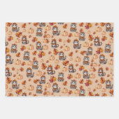 Feuille De Papier Cadeau Chats d'automne et Citrouilles (Devant 3)