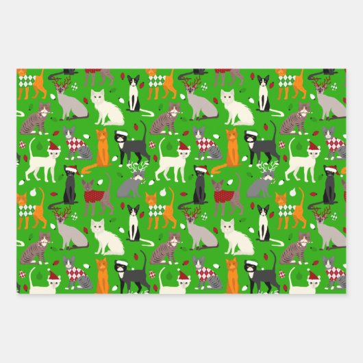 Feuille De Papier Cadeau Chats de Noël (Devant 2)