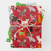 Feuille De Papier Cadeau Chats de Noël (En situation)