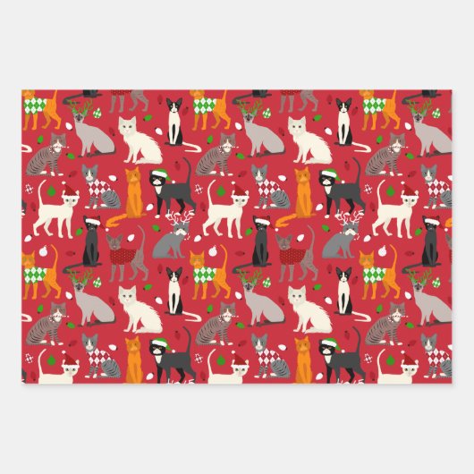 Feuille De Papier Cadeau Chats de Noël (Devant)