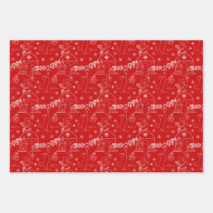 Feuille De Papier Cadeau Chats de Noël d'hiver rouge, vert et blanc