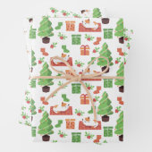 Feuille De Papier Cadeau Chats de Noël mignons (En situation)