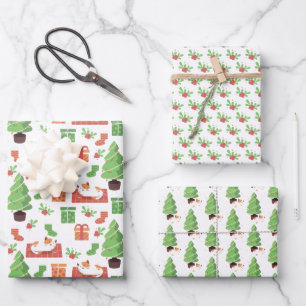Feuille De Papier Cadeau Chats de Noël mignons