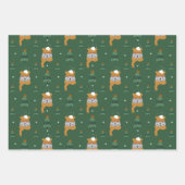 Feuille De Papier Cadeau Chats de Noël mignons en Knits d'hiver Vert & Tan (Devant)