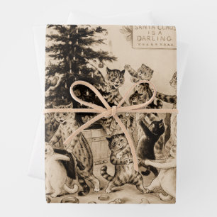 Feuille De Papier Cadeau Chats décorant l'arbre de Noël par Louis Wain