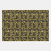 Feuille De Papier Cadeau Chats d'Halloween Noir Yellow Eyes Sur Vert (Devant 2)