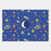 Feuille De Papier Cadeau Chats Drôle De Cartoon Dans L'Espace (Devant)