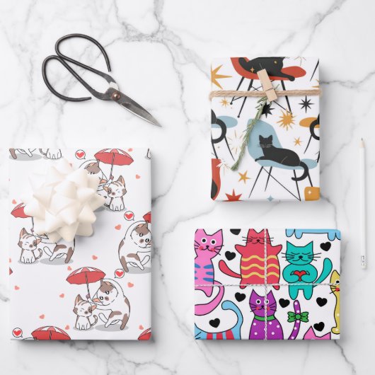 Feuille De Papier Cadeau Chats en train de jouer (Recto)