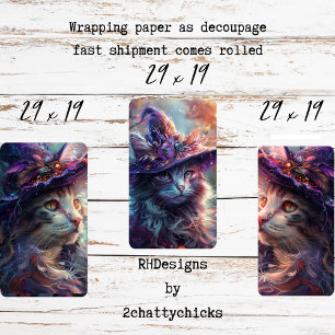 Feuille De Papier Cadeau Chats Fantaisistes en Sorcières Découpage Violet