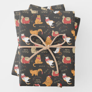 Feuille De Papier Cadeau Chats Festifs avec lumière Motif de Noël