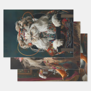 Feuille De Papier Cadeau Chats flamands au salon Découpage