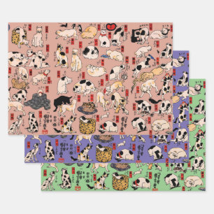 Feuille De Papier Cadeau chats japonais Ukiyo-e Funny kitty