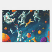 Feuille De Papier Cadeau Chats jouant au basket-ball dans l'espace avec des (Devant 3)