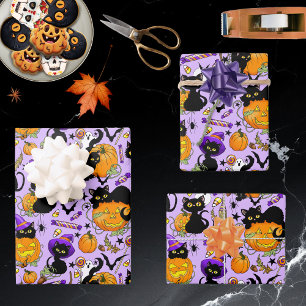 Feuille De Papier Cadeau Chats noirs citrouille Halloween Candy