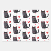 Feuille De Papier Cadeau Chats noirs roses Coeurs Anniversaire (Devant 2)